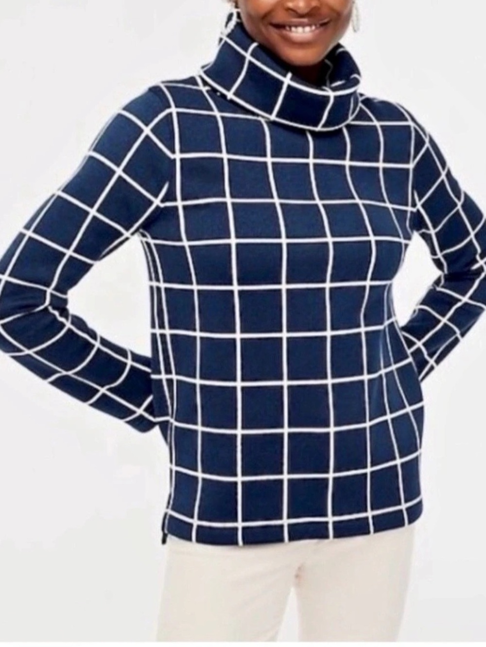 J.Crew Windowpane Turtleneck Sweater Blue & White Small